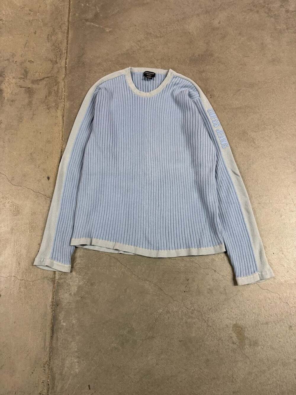 Y2k 00s Guess Jeans Ribbed Pullover Sweater Size XL Blue